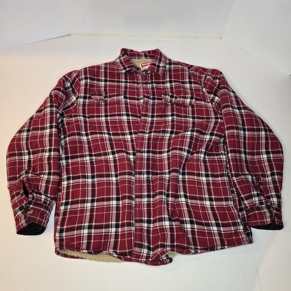 Wrangler Fleece-Lined Plaid Flannel Jacket Men's L Red